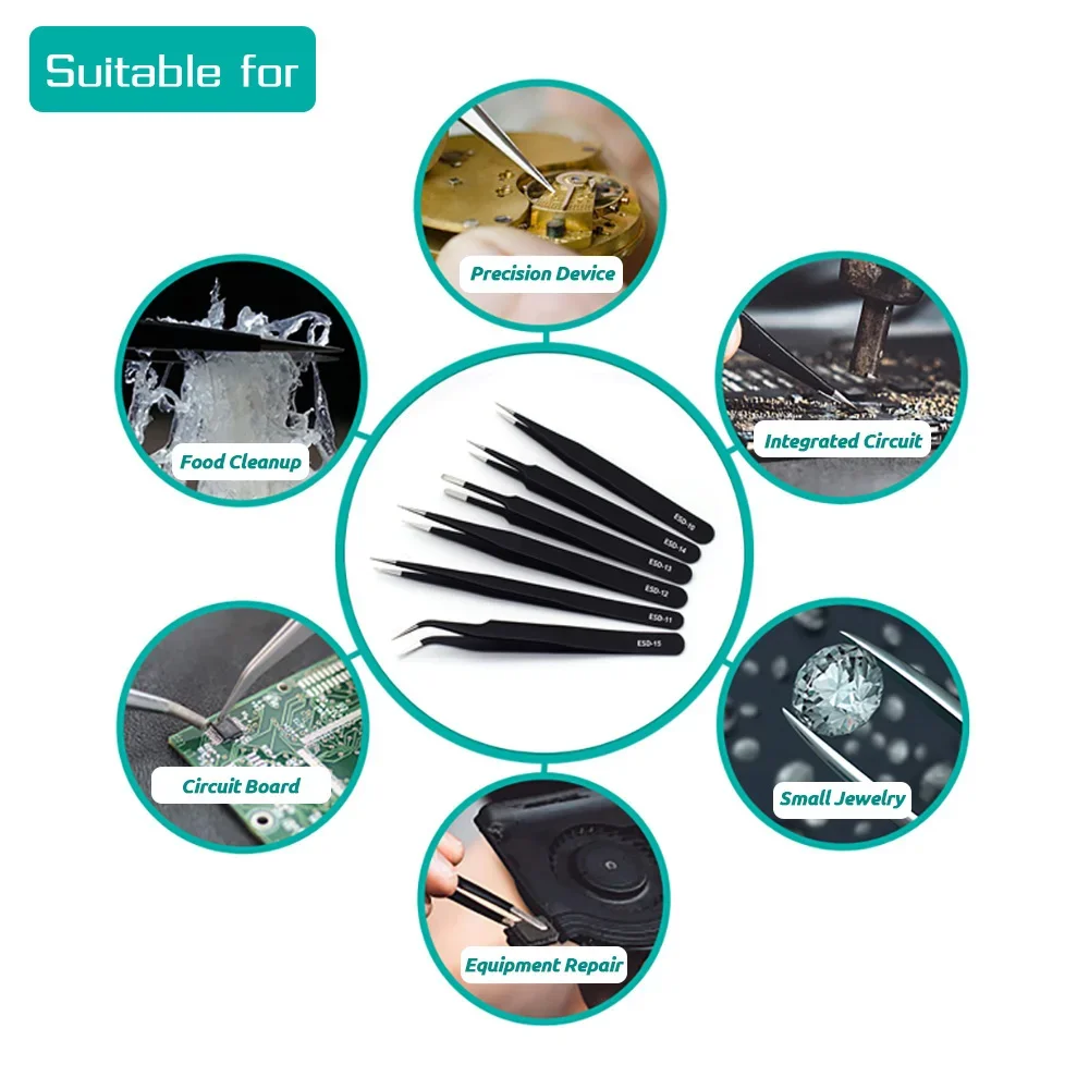 6pcs Precision Tweezers Set ES - Electronics Repair Tool Kit review and price